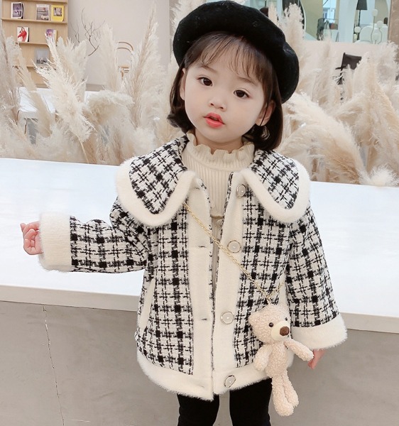 아동복 블랙 트위드 코트 자켓 곰인형 세트